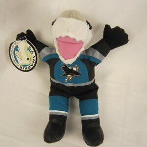 SJ Sharkie San Jose Sharks 1998 mascot stuffed plush bean bag 9" tall - NOS